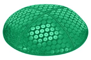 Emerald Blind Embossed Sequins Kippah without Trim