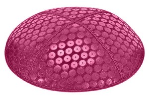 Fuchsia Blind Embossed Sequins Kippah without Trim