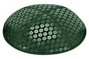 Green Blind Embossed Sequins Kippah without Trim
