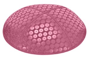 Hot Pink Blind Embossed Sequins Kippah without Trim