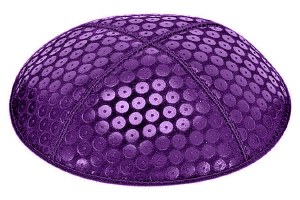 Purple Blind Embossed Sequins Kippah without Trim