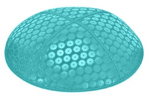Turquoise Blind Embossed Sequins Kippah without Trim