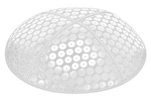White Blind Embossed Sequins Kippah without Trim