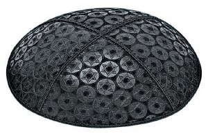 Black Blind Embossed Small Star of David Kippah without Trim