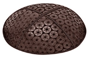 Brown Blind Embossed Small Star of David Kippah without Trim