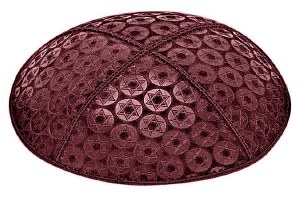 Burgundy Blind Embossed Small Star of David Kippah without Trim