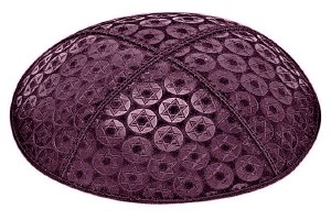 Eggplant Blind Embossed Small Star of David Kippah without Trim