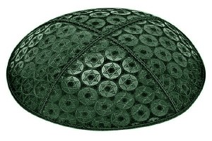 Green Blind Embossed Small Star of David Kippah without Trim