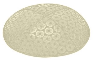 Ivory Blind Embossed Small Star of David Kippah with Trim