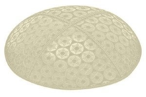 Ivory Blind Embossed Small Star of David Kippah without Trim