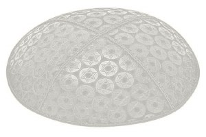 Light Grey Blind Embossed Small Star of David Kippah without Trim