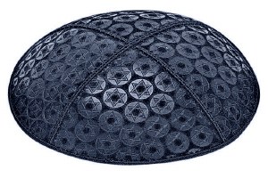 Navy Blind Embossed Small Star of David Kippah without Trim
