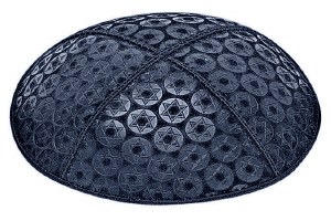 Navy Blind Embossed Small Star of David Kippah without Trim