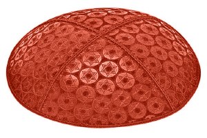 Orange Blind Embossed Small Star of David Kippah without Trim