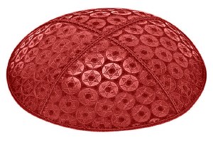 Red Blind Embossed Small Star of David Kippah without Trim