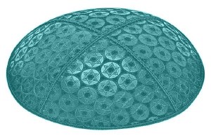 Teal Blind Embossed Small Star of David Kippah without Trim
