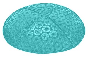 Turquoise Blind Embossed Small Star of David Kippah without Trim