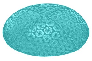 Turquoise Blind Embossed Small Star of David Kippah without Trim