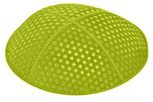 Lime Blind Embossed Small Stars Kippah with Silver Trim