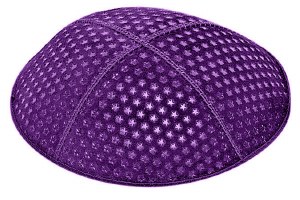 Purple Blind Embossed Small Stars Kippah with Red and White Trim