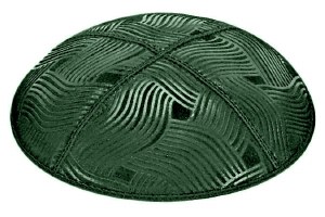 Green Blind Embossed Spaghetti Kippah without Trim