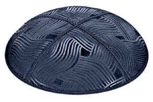 Navy Blind Embossed Spaghetti Kippah without Trim