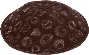 Brown Blind Embossed Sports Kippah without trim