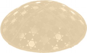 Beige Blind Embossed Star of David Kippah without trim