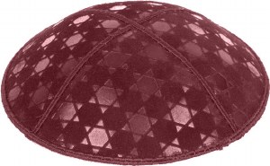 Burgundy Blind Embossed Star of David Kippah without trim