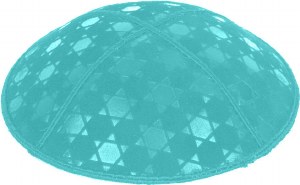Turquoise Blind Embossed Star of David Kippah without trim