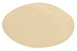 Beige Blind Embossed Thin Lines Kippah with Red and White Trim