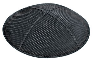 Black Blind Embossed Thin Lines Kippah