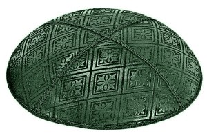 Green Blind Embossed Tiled Kippah without Trim