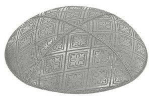Medium Grey Blind Embossed Tiled Kippah without Trim