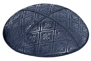 Navy Blind Embossed Tiled Kippah without Trim