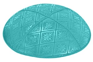 Turquoise Blind Embossed Tiled Kippah without Trim