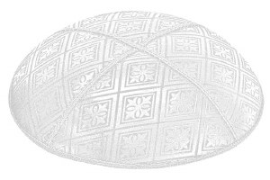 White Blind Embossed Tiled Kippah without Trim