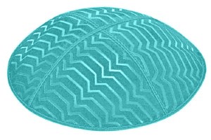 Turquoise Blind Embossed Kippah without Trim