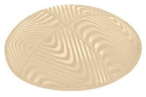 Beige Blind Embossed Waves Kippah with Red and White Trim