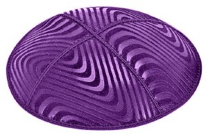 Purple Blind Embossed Waves Kippah with Navy and White Trim