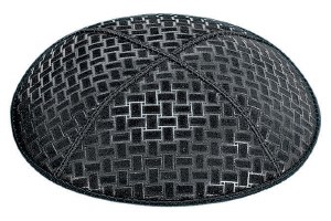 Black Blind Embossed Weave Kippah without Trim