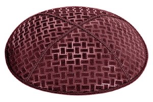 Burgundy Blind Embossed Weave Kippah without Trim