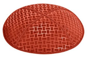 Orange Blind Embossed Weave Kippah without Trim