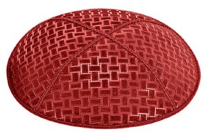 Red Blind Embossed Weave Kippah without Trim