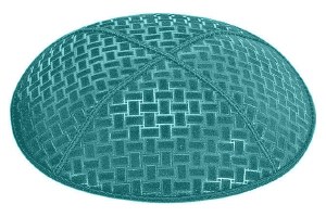 Teal Blind Embossed Weave Kippah without Trim