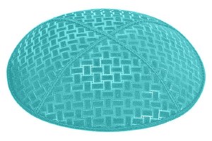 Turquoise Blind Embossed Weave Kippah without Trim