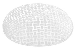 White Blind Embossed Weave Kippah without Trim
