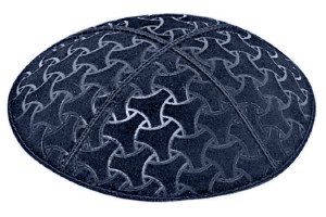 Navy Blind Embossed Wheels Kippah without Trim