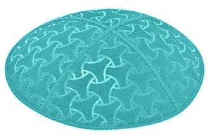 Turquoise Blind Embossed Wheels Kippah without Trim