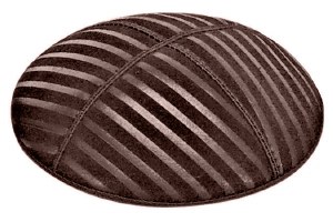 Brown Blind Embossed Wide Lines Kippah without Trim